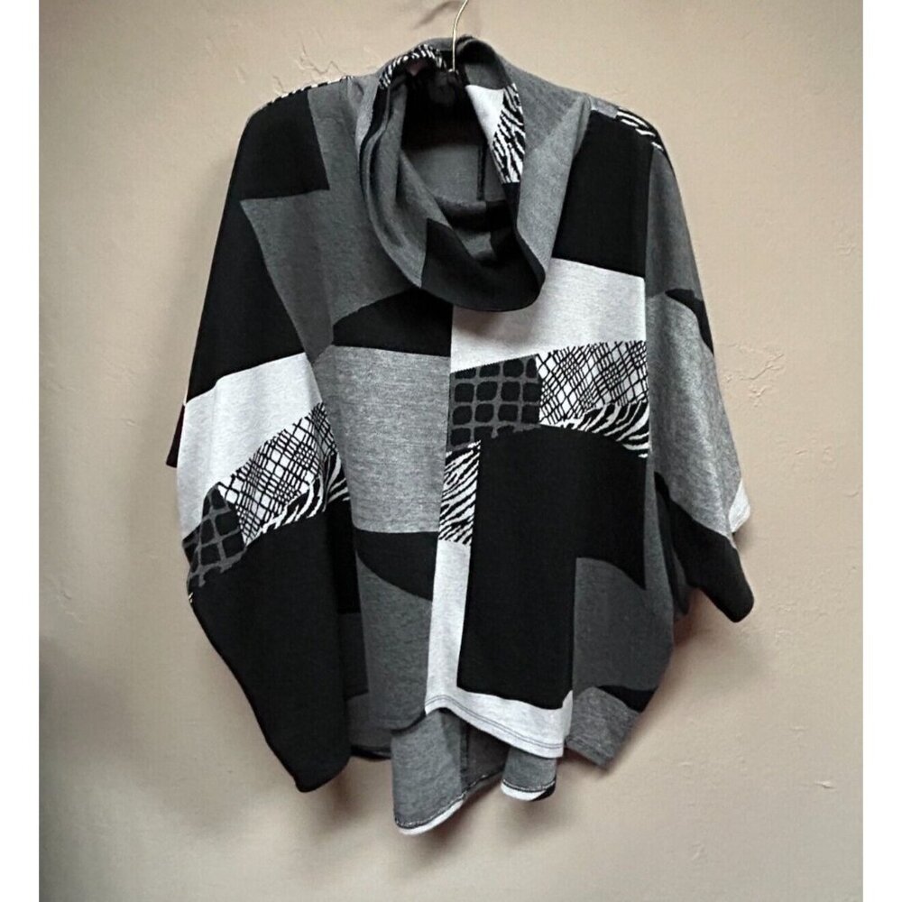 By JJ Womens Colorblock Short Dolman Sleeve Cowl Neck Oversized Sweater Black